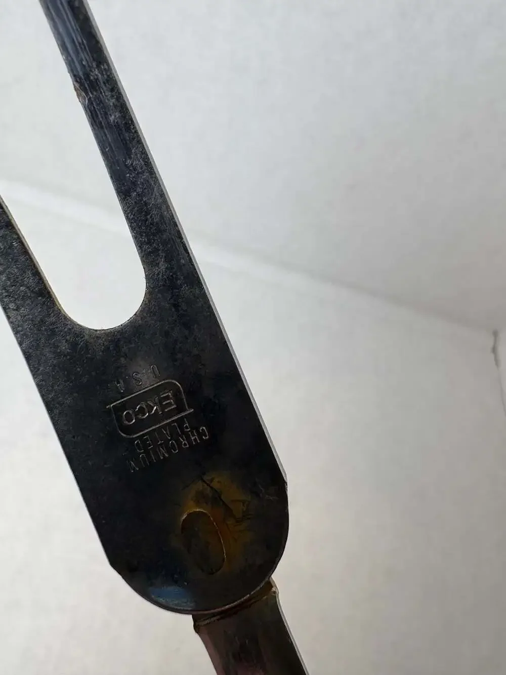 Vintage EKCO Two Prong Meat Serving Fork with Black Plastic Handle